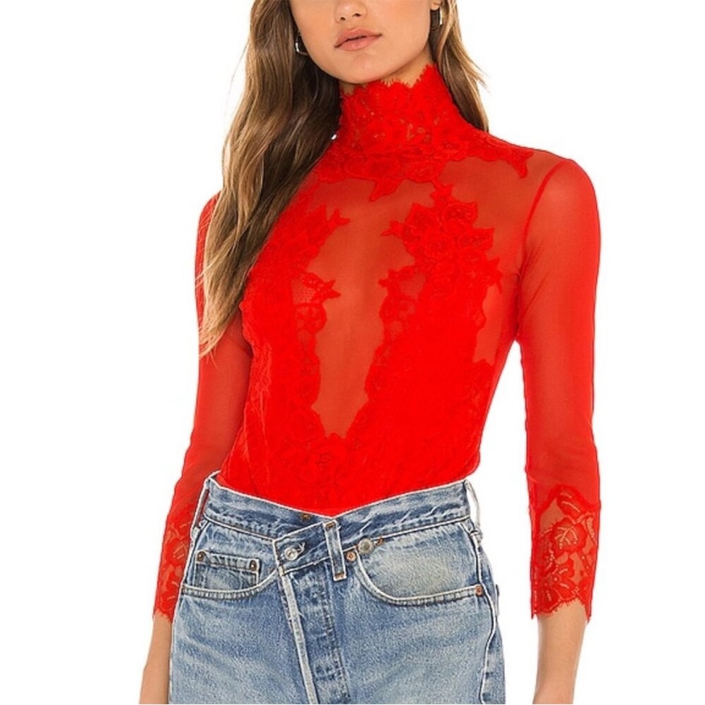 We are HAH Free People Take A Bow Reversible Bodysuit, Blood Orange, Large, NWT